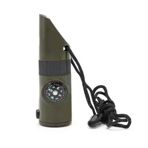 7-In-1 Waterproof Survival Whistle Multifunctional Outdoor Emergency Tool With Compass Thermometer LED Flashlight Signal Mirror Lanyard For Camping Hiking Backpacking.