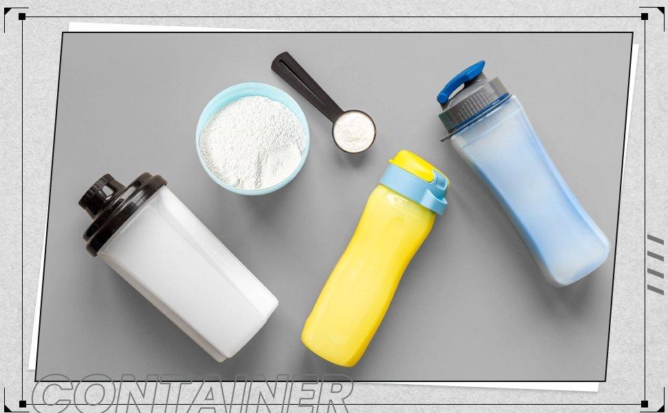 2 Pcs Protein Container with Funnels Stand, 4 Stackable Leakproof Protein Powder Dispenser, Portable Keychain Powder Container for Workout, Fitness, Travel(Gray, White)