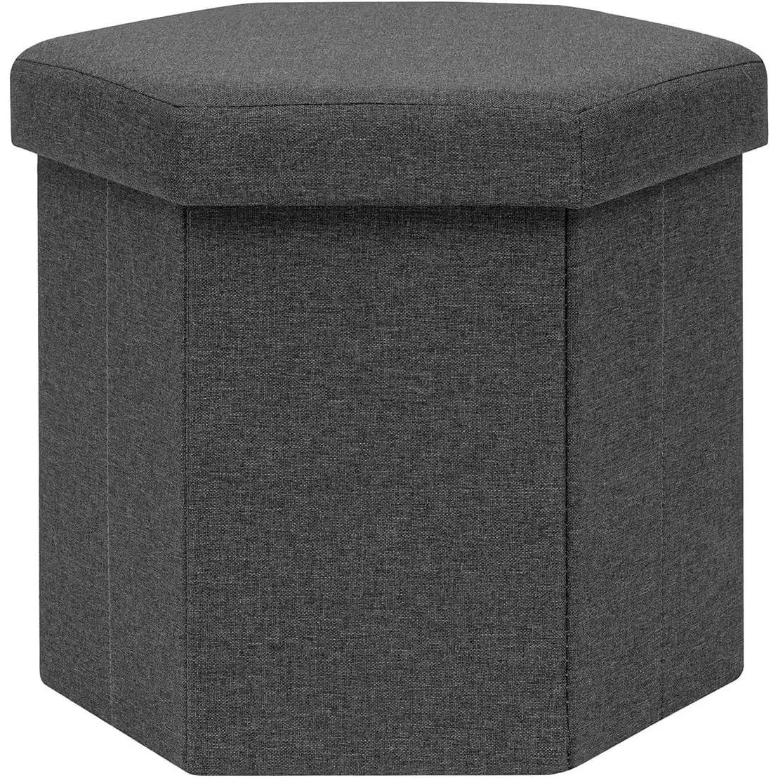 15" Hexagonal Linen Storage Ottoman Cube Pouf, Grey