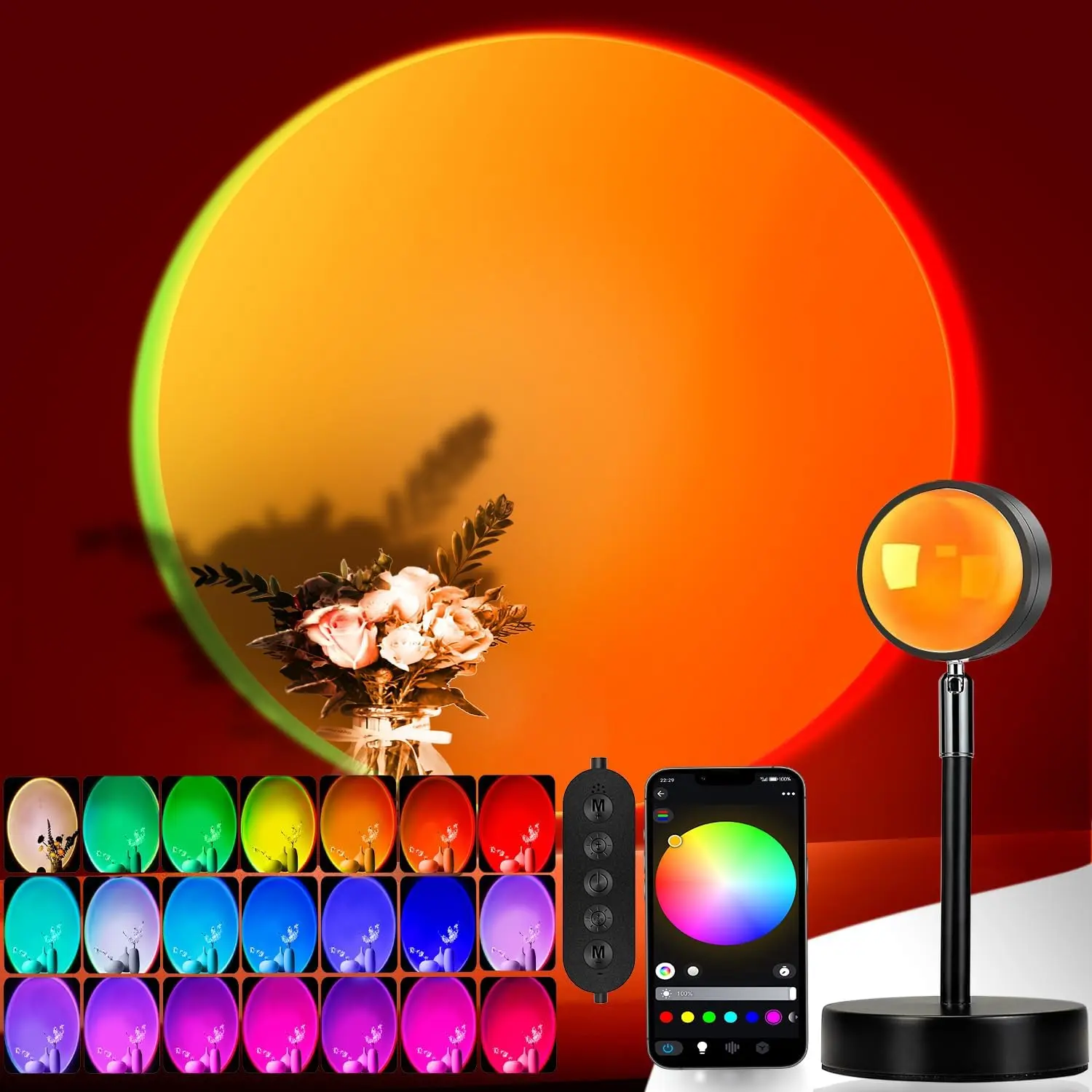 LED Sunset Lamp Projector - Smart Adjustable 16M Color Spectrum, USB Port, 180° Rotation, Indoor Home Decor, Photography Use, Halloween Gift, Bring Sunset Beauty Indoors, Party