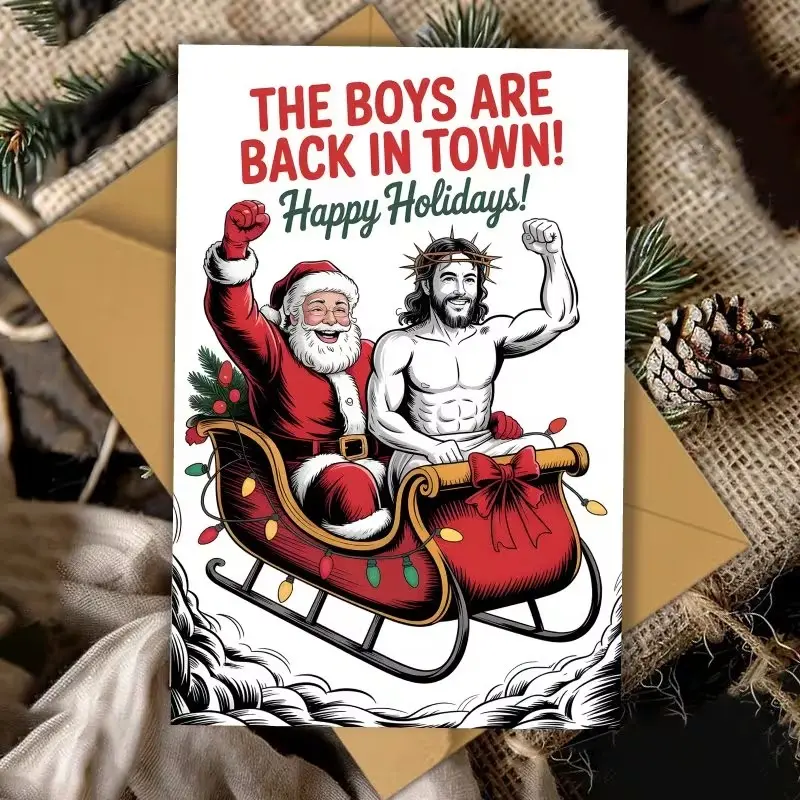 Funny Pop Culture Christmas Card, High-Quality Paper, Includes Envelope, Fun Holiday Party Decoration, Suitable for Birthday