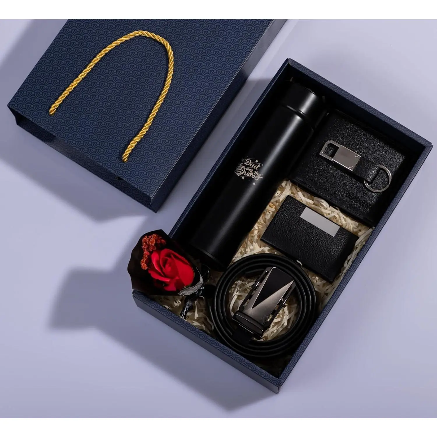 Father's Day Gifts for Dad, Men's Gift Set with Insulated Tumbler, Leather Belt, Wallet & Keychain, Birthday Gifts for Husband, Premium Gift Basket for Him