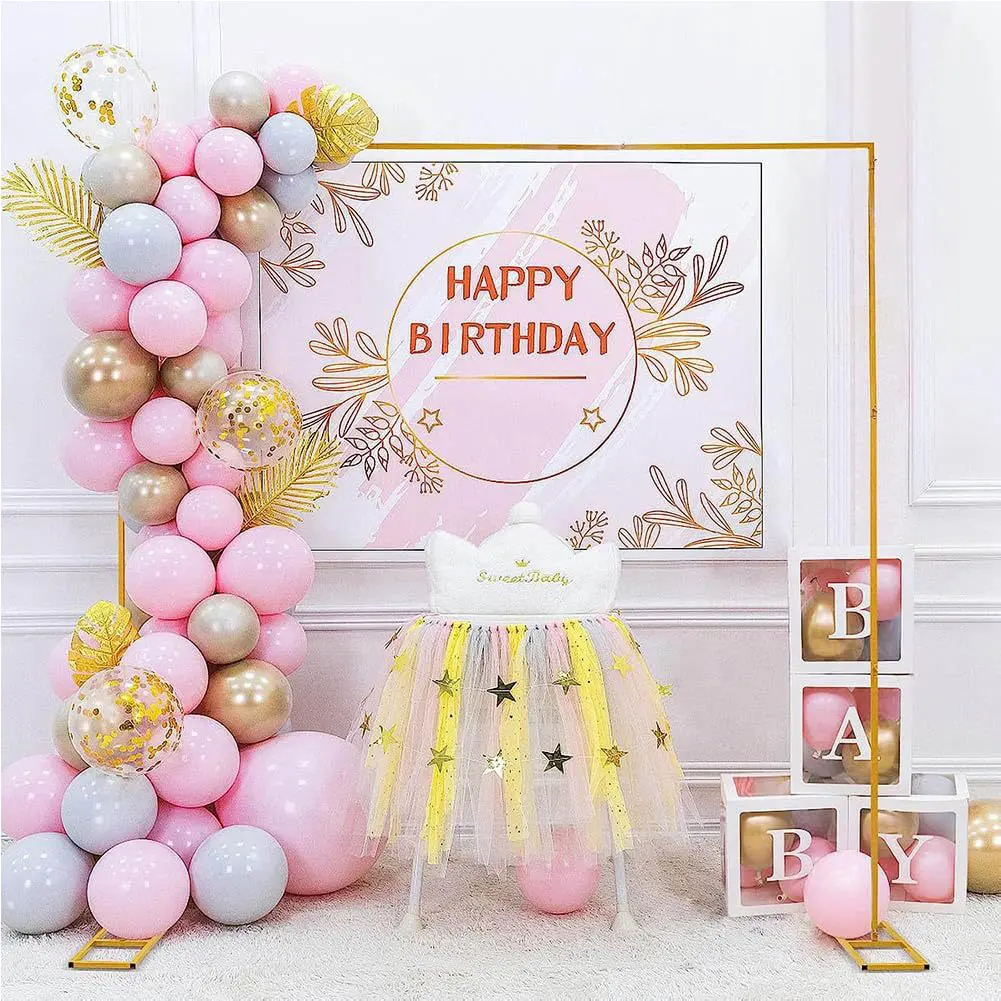 Heavy-Duty Adjustable Gold 8.2FT Tall Square Arch Backdrop Stand Kit, Photo Booth & Wedding Party Supplies, Adjustable Stand