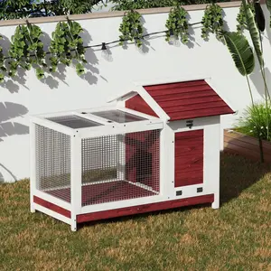 Weatherproof Wooden Small Animal Cage with Metal Frame – 2-Story Rabbit Hutch, Ramp & Wheels, Leak-Proof Tray, Ventilated, Anti-Chew Design, Easy Clean, for Rabbits, Guinea Pigs, Chickens, Ducks, Brown/Grey/Wood