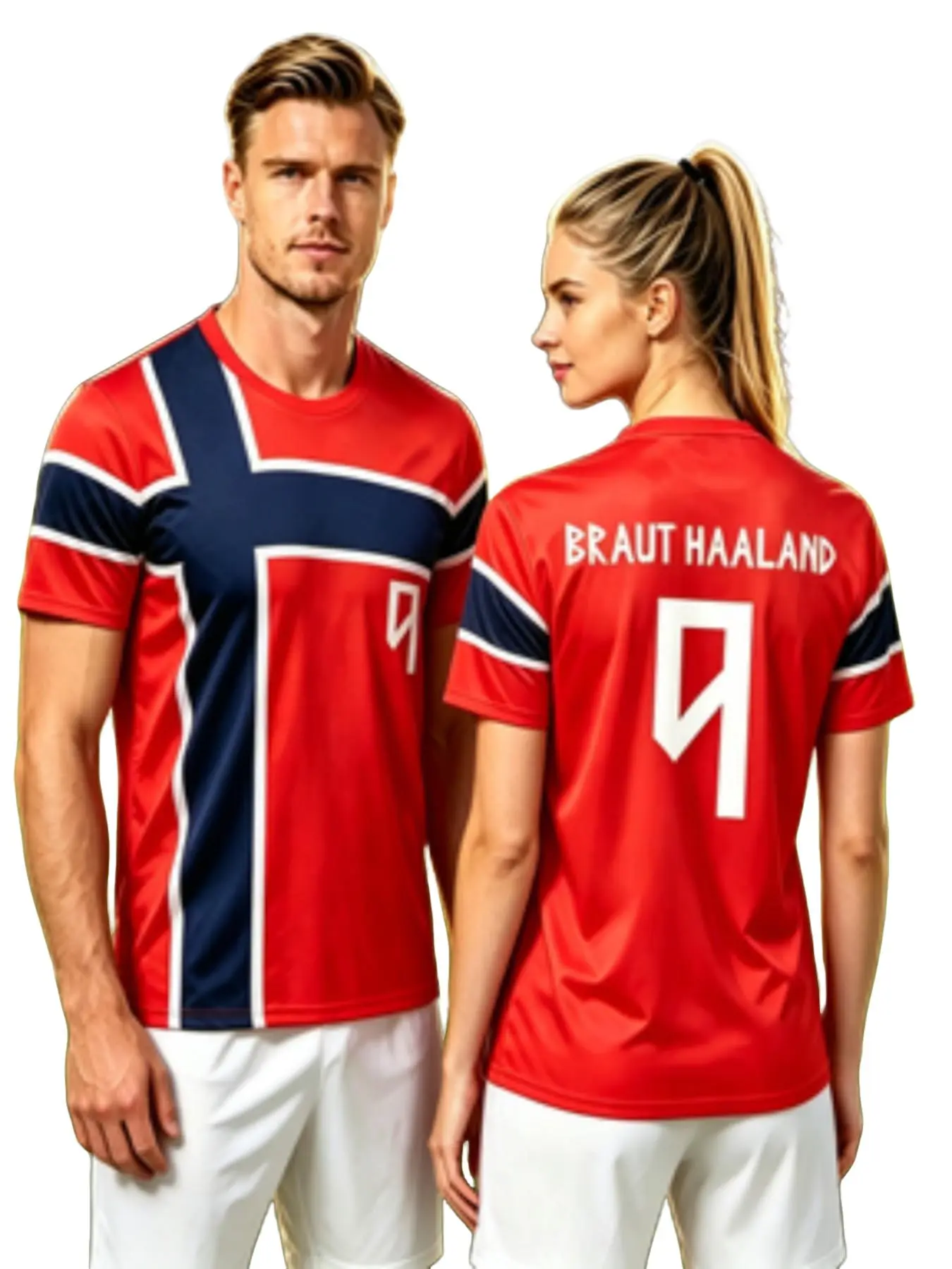 Norway Cross Flag Haaland Couple Soccer Jersey, Quick-Dry Short Sleeve, Breathable Loose Fit, Nordic Travel Souvenir T-Shirt