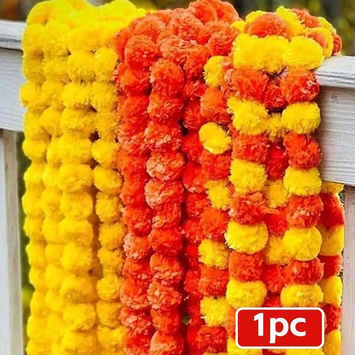 5-Foot Artificial Marigold Wreath, and Floral Decor, Ideal for Home Decoration, Diwali, Wedding, Halloween