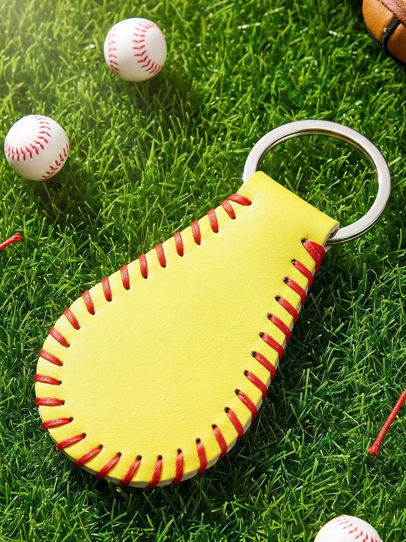 Blank Leather Baseball Element Softball Keychain, Fashion Sports Keychain Gift for Colleagues or Kids, Stylish Accessory