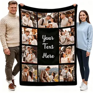 Custom Collage Flannel Throw Blanket - Personalized with Couple Photos, Text, Name, Date - Soft Cozy Warm for Couch - Love Gifts for Boyfriend, Romantic Valentine's Day Anniversary Wedding Present
