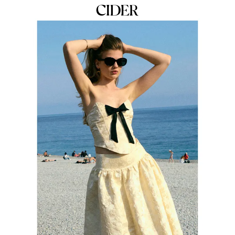 Cider Jacquard Sweetheart Neck Bowknot Corset Cami Blouse