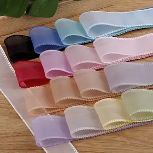 Solid Color Lace Trim Chiffon Ribbon, DIY Baking Birthday Cake Bow Gift Floral Chiffon Wavy Tape, Perfect for Crafting and Decorations