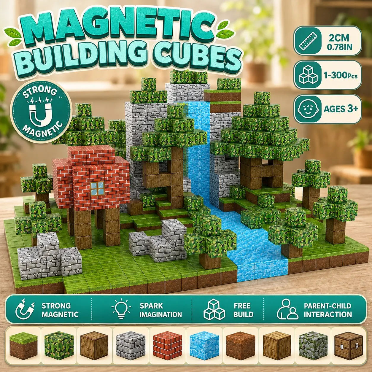 100pcs Magnetic Building Blocks Toy, Jungle World DIY Cube Stem Sensory Playset, Perfect Gift for Kids Ages 3-10, Christmas & Birthday Present