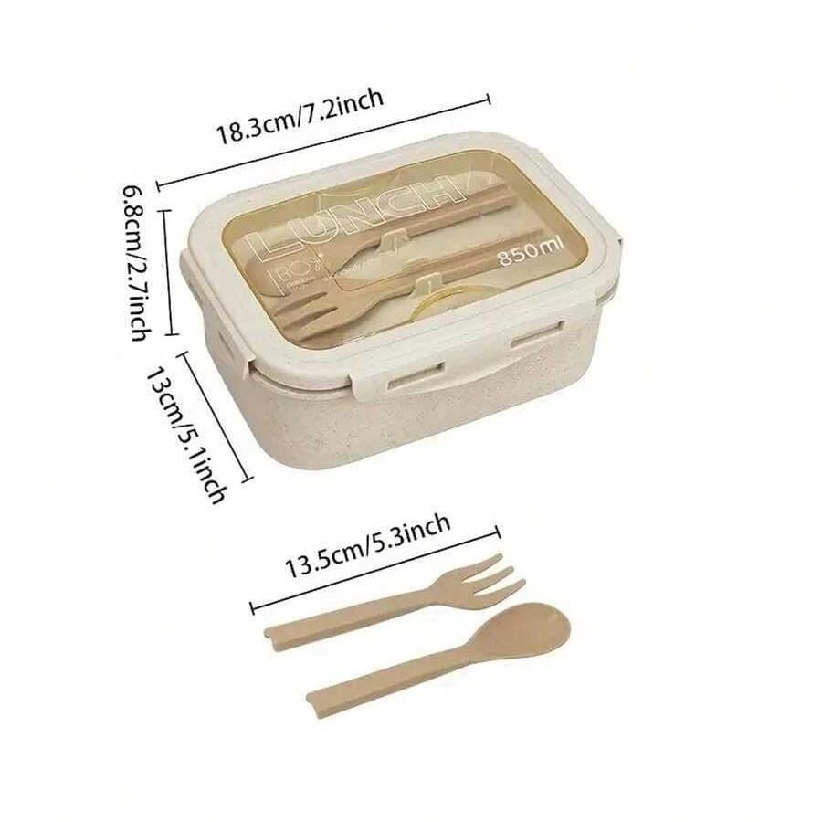 Lunch Box with Cutlery Set, 1 Set Reusable Double Grid Lunch Box with Spoon & Fork, Portable Lunch Container for Kitchen, Outdoor, Learning Supplies