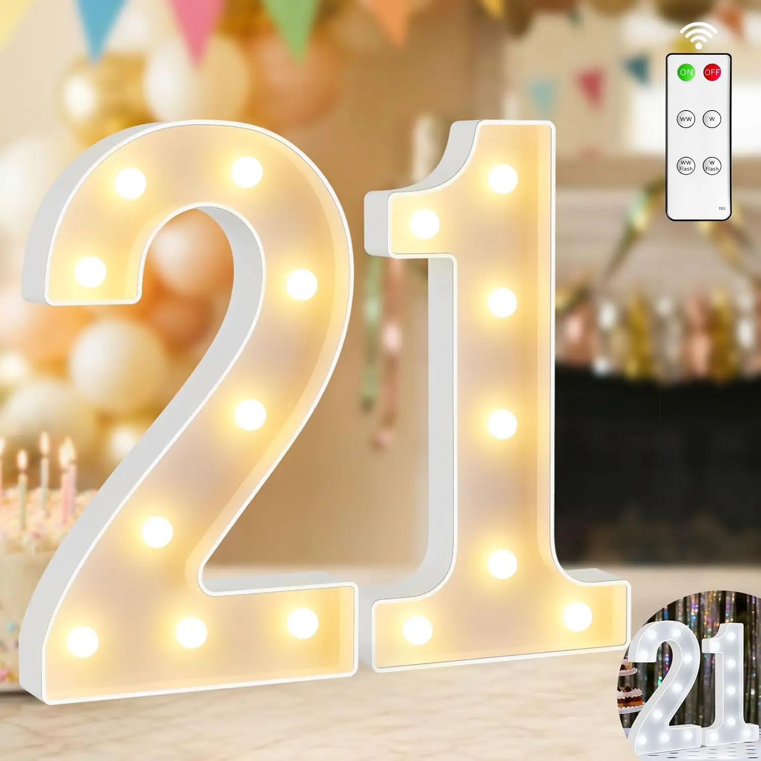 12.6 Inch Light Up Numbers, Warm White and Cool White Lighted Marquee Number with Remote, 21st Birthday Decoration for Girls Boys, Marquee Numbers 21 Sign for Backdrop Wedding Anniversary Decor