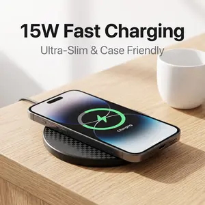 15w Wireless Charging Pad, Fast Charge Base, Qi Charger, Compatible with iPhone 17/16/15/14/13 Pro Max, Samsung Galaxy, AirPods