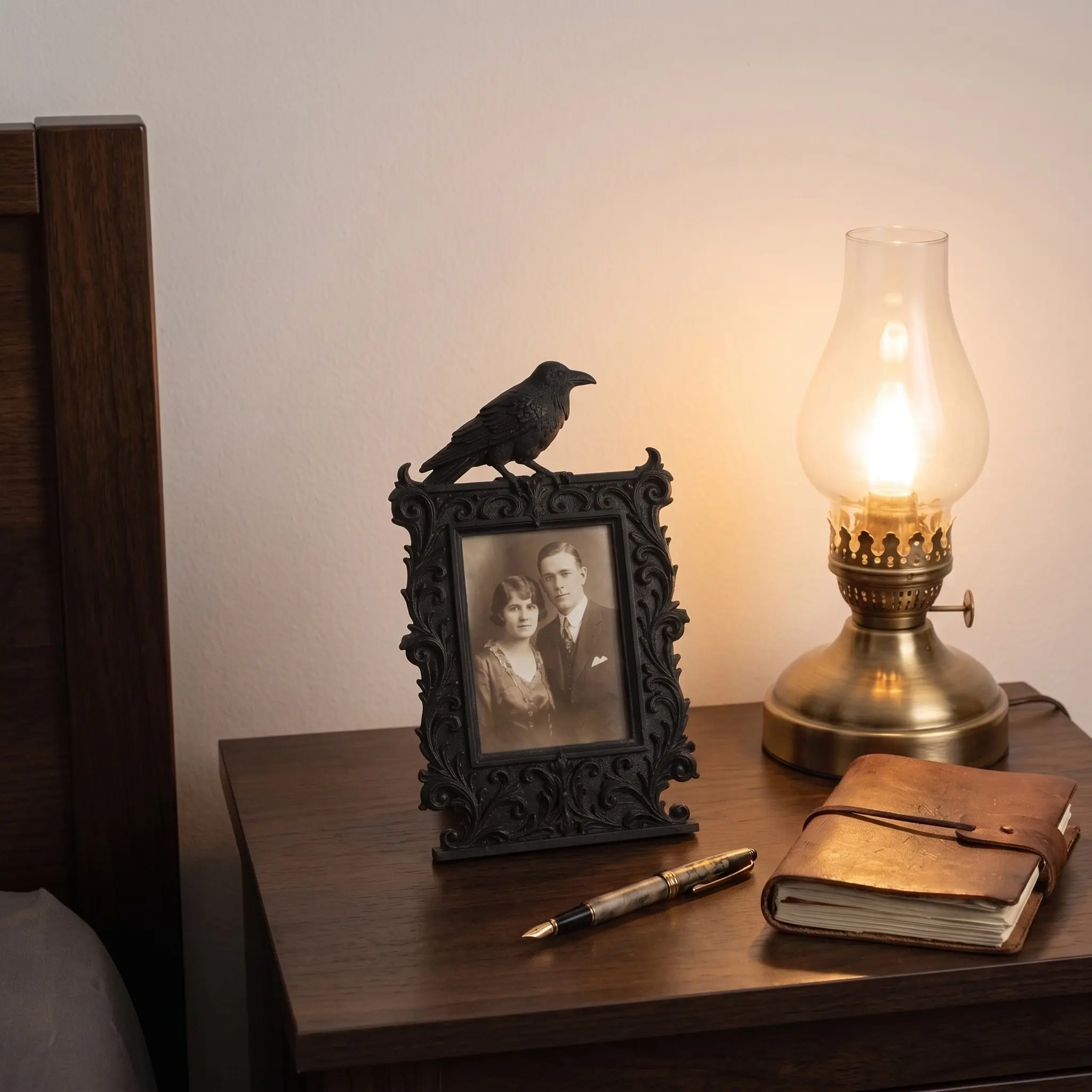 Vintage Raven Picture Frame, Spooky Gothic Photo Display, Gift for Goth Lovers, Witchtok Room Decor, Mantelpiece Decoration