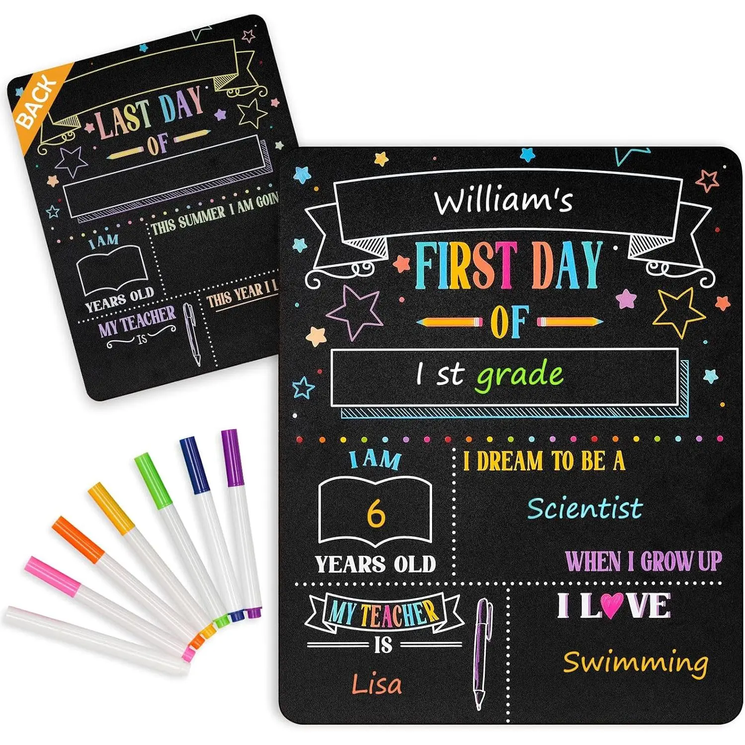 11"x1" Double-Sided First & Last Day of School Chalkboard Sign |  to School Sign,  Chalk Board, For   , Photo Prop, Includes 7 Markers