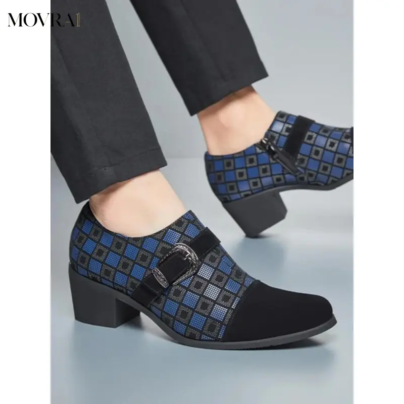 MOVRA1 Men's PU Leather Heel Dance Shoes - Stylish Design, All Seasons, Anti-Slip Sole, European-American Style, for Casual/Stage & Business Events, Enhances Personal Style