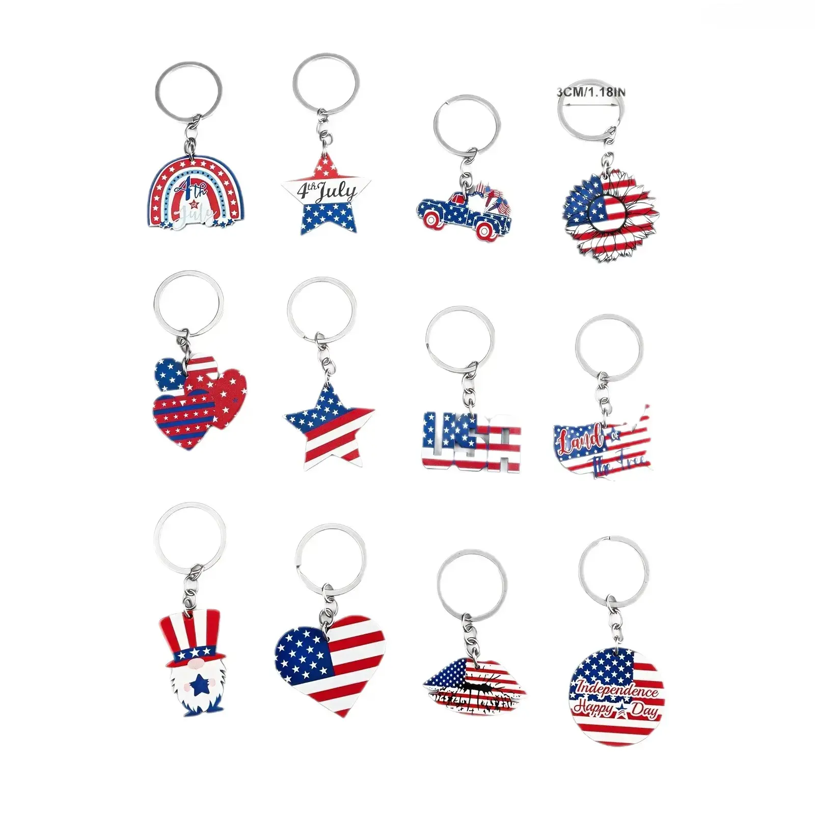 4th of July Patriotic Keychain Bulk Set, USA American Flag Independence Day Party Favors, Red White Blue Gnome Sunflower Map Charms, Memorial Day Gift Pack for Bags, Backpack and Holiday Decorations