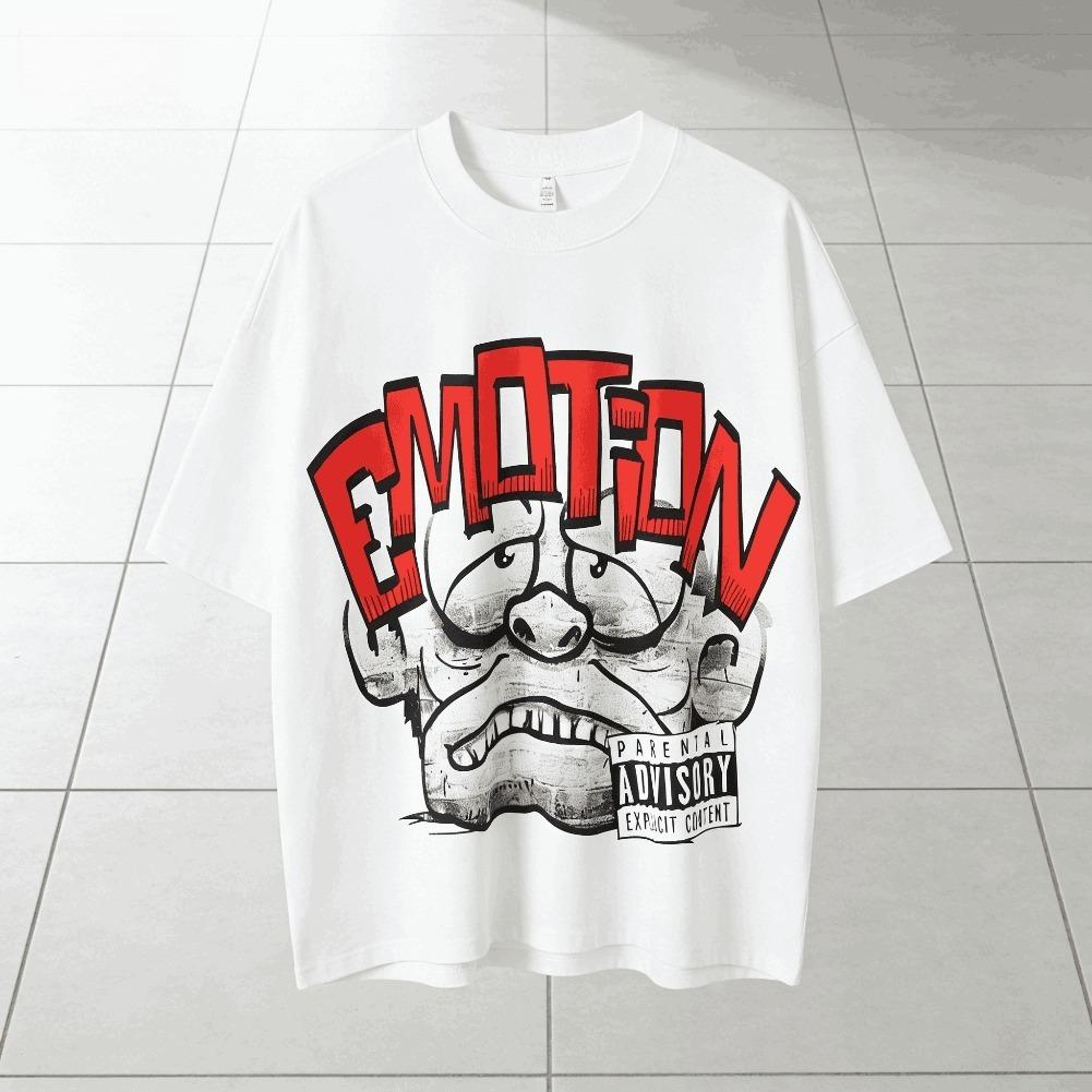 MIXED EMOTION Rhinestone Short Sleeve Black Mens Tshirts Streetwear Cotton Loose Round Neck Top Tees Oversized Unisex Y2K Graphic Casual Outdoor Summer Trendy Fashion