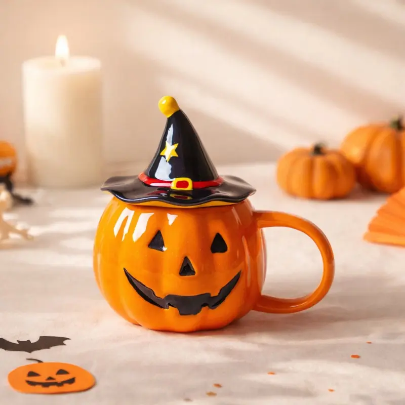 Halloween pumpkin grimace ceramic with lid mug coffee cup gift drinking cup Halloween gift