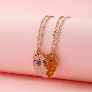 Winoneday 2Pcs/set Heart-shaped Capybara Best Friend Necklace for Girls Fashion Friendship Gifts