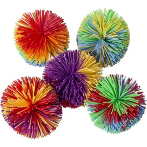 5 Pack Monkey Stringy Balls, Great Sensory Stress Balls, Rainbow Pom Bouncy Balls, Retro 90s Toys Fun Party Favor for Kids
