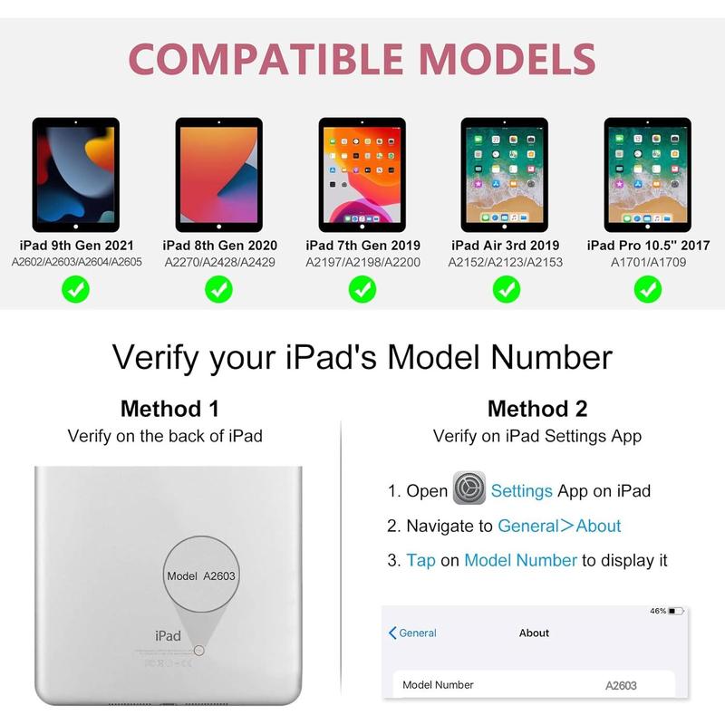 Keyboard Case for iPad 10.2" 9th 8th 7th Generation, with Detachable  and Pencil Holder, 10.2 Inch/iPad Air 10.5"(3rd Gen)/iPad Pro 10.5 in, Auto Sleep/Wake Function (Pink)