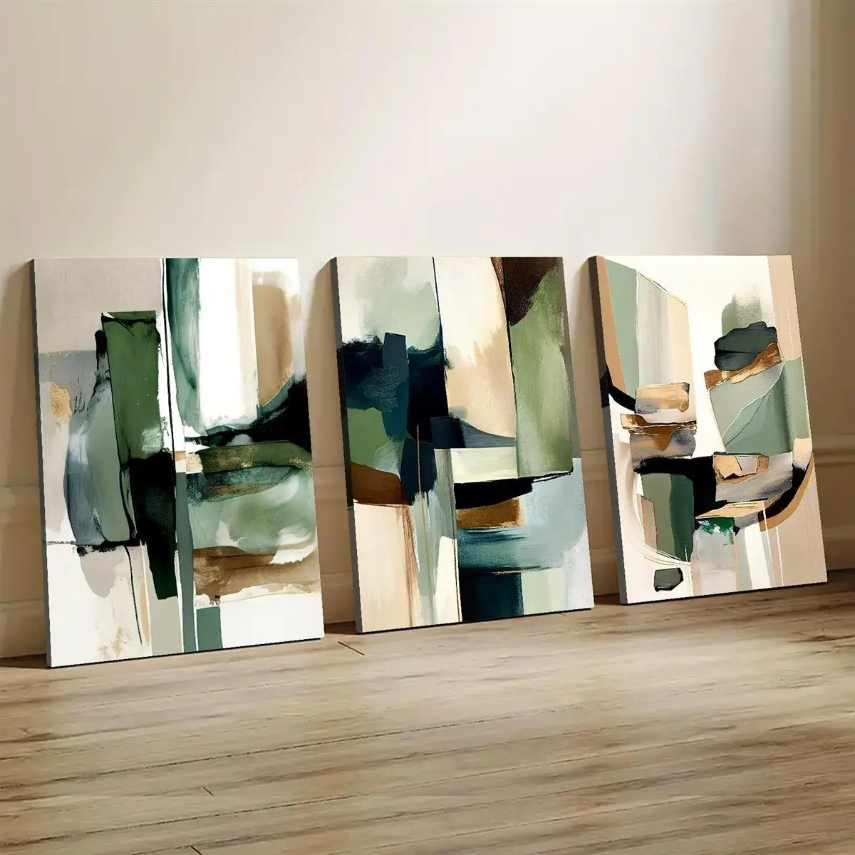 3-piece wooden frame canvas wall art - Abstract green and brown canvas triptych modern art print, bright aesthetic decoration, suitable for living room, bedroom, office, ready to hang, ideal home decor gift, perfect holiday decoration for Halloween, Chris