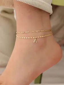 Layered Letter Anklets Brass Initial Pendant Ankle Chain Set Golden Alphabetical Ankle A-Z Birthday Anniversary Gifts for Girls Women Costume Jewelry Accessories