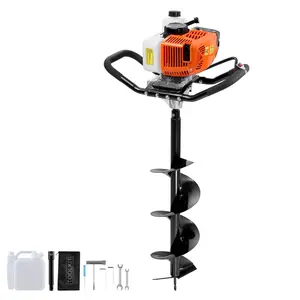 Gas Powered Post Hole Digger 63cc 2400W with 8-Inch Drill Bits and 1 Extension Rod, Heavy Duty Fence Post Hole Maker for Landscaping and Construction, Easy Start Engine, Portable Earth Auger