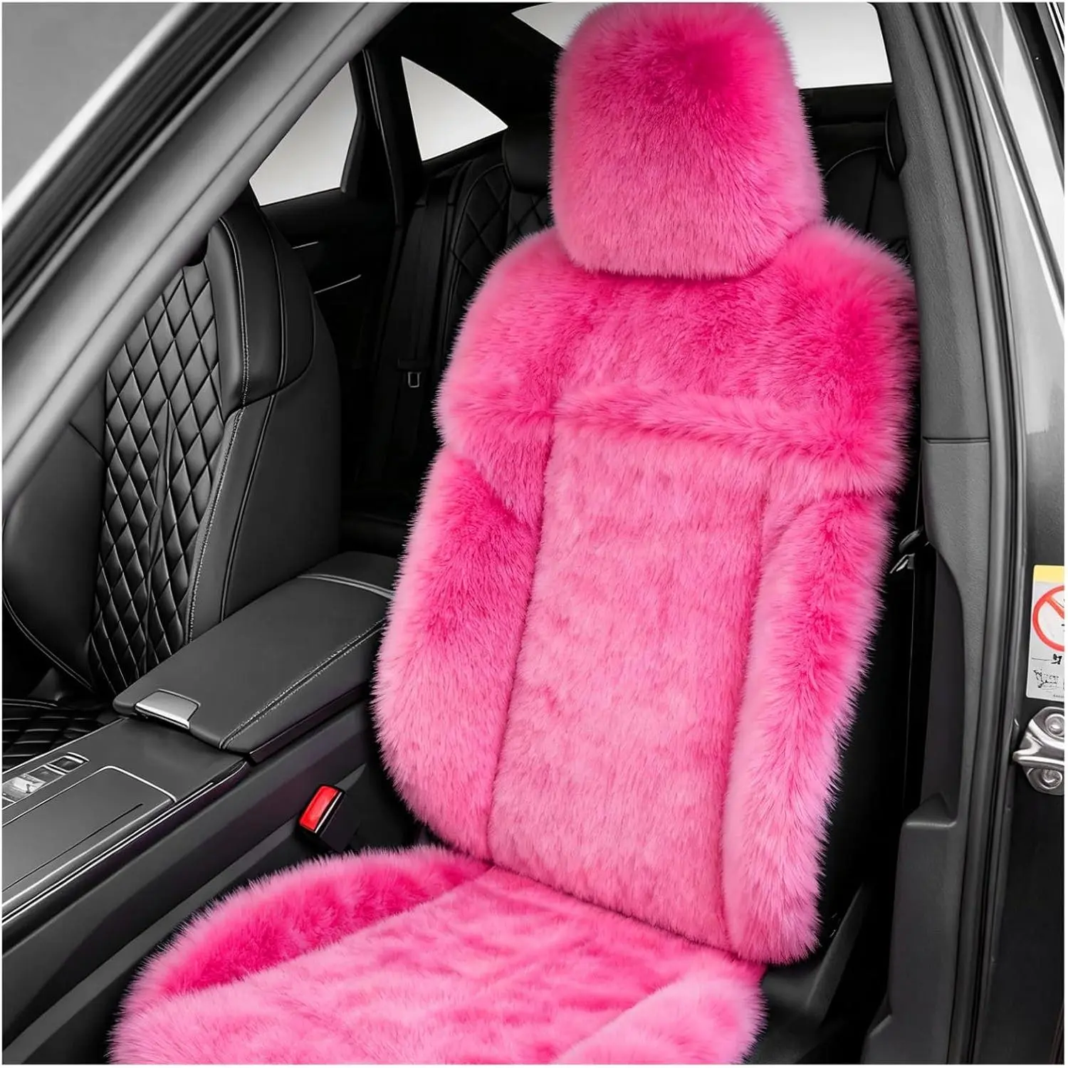 Pink Fuzzy Faux Fur Front Car Seat Cover with Backrest - Acrylic-Polyester Soft Plush Warm Protector, 19.5 * 52.0 Inches Simple Dirt-Resistant Universal Cushion for Car SUV Truck Van Interior Accessories