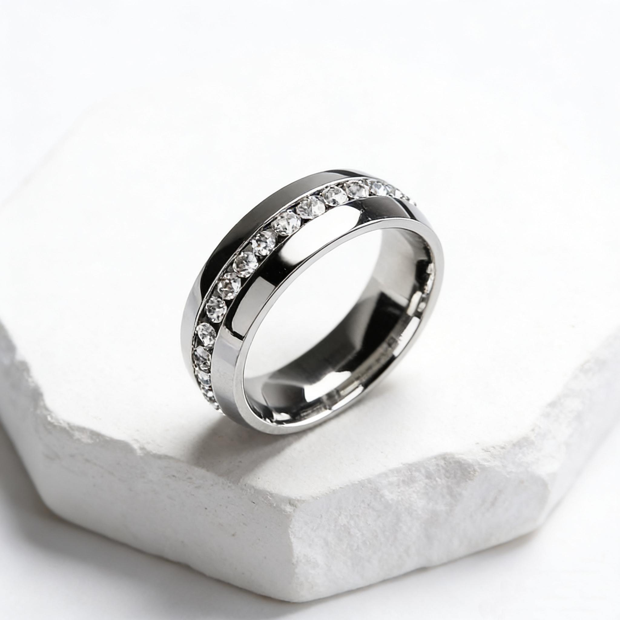 1 Piece bestie rings Never Fade Stainless Steel Ring Men Women Couple Ring Single Row Full Diamond Cuban Ring Engagement Wedding Band dainty rings stackable rings