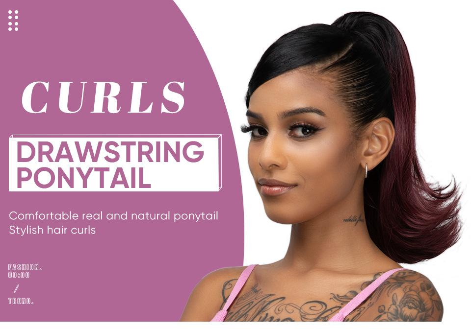 DB- Women’s Short Wavy Ponytail Extension Drawstring Heat Resistant Fiber Natural Hairpiece-DB