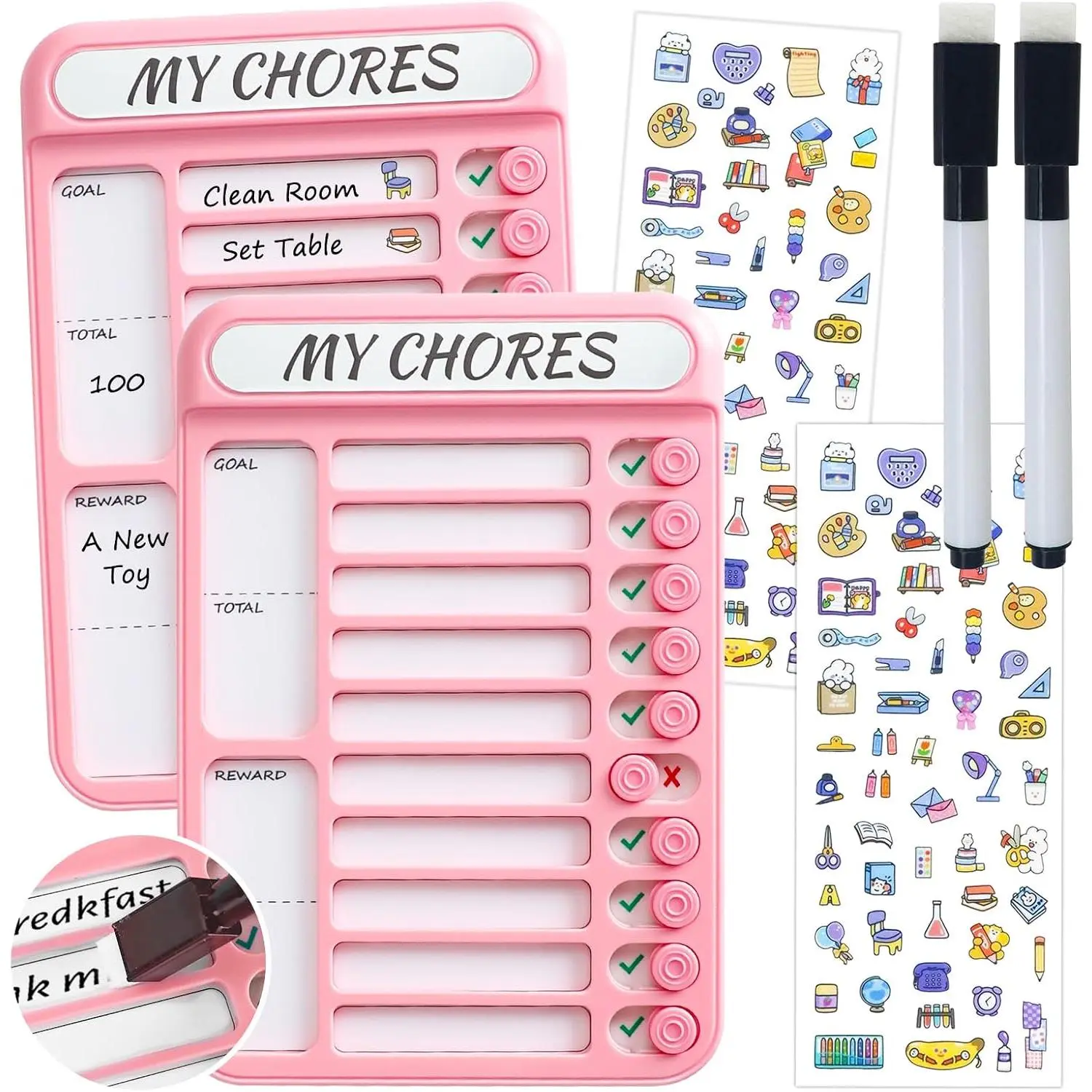 2 count Dry Erase Chore Chart for ,  Whiteboard Checklist Board,   Board, RV Daily Routine Schedule Board Planner for Refrigerator, Wall, Desk