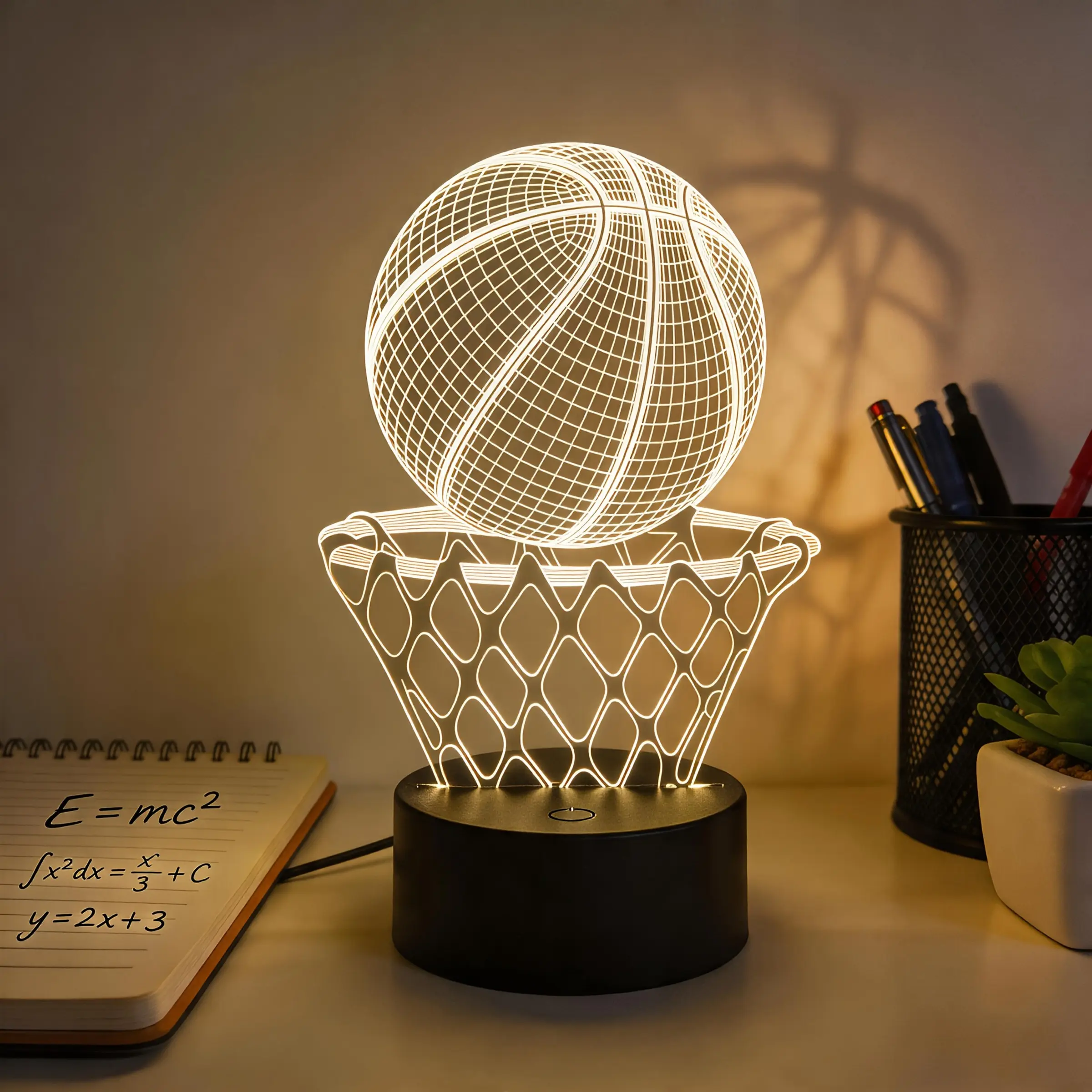 Basketball Hoop 3D Night Light, Illuminated Night Light, Decorative Led Light, USB Powered Touch Control, 7 Color Gradient LED Desk Lamp, Modern Home Decor, Gift for Basketball Lovers, Led Ball Lights