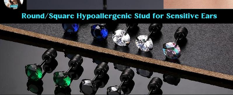 FIBO STEEL 5 Pairs G23 Titanium Steel Screw Back Stud Earrings for Women Men Rainbow Cubic Zirconia Hypoallergenic Fashion Accessories Exquisite Jewelry Gift