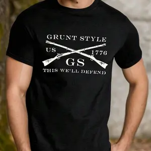 180g[Grunt Style Patriotic Tee] Grunt Style Patriotic Graphic T-Shirt - Cotton Blend Crew Neck, Regular Fit, Slight Stretch - Casual, Hiking, Sports & Outdoor Activities, All-Season TopRelaxed Fit Casual Tees