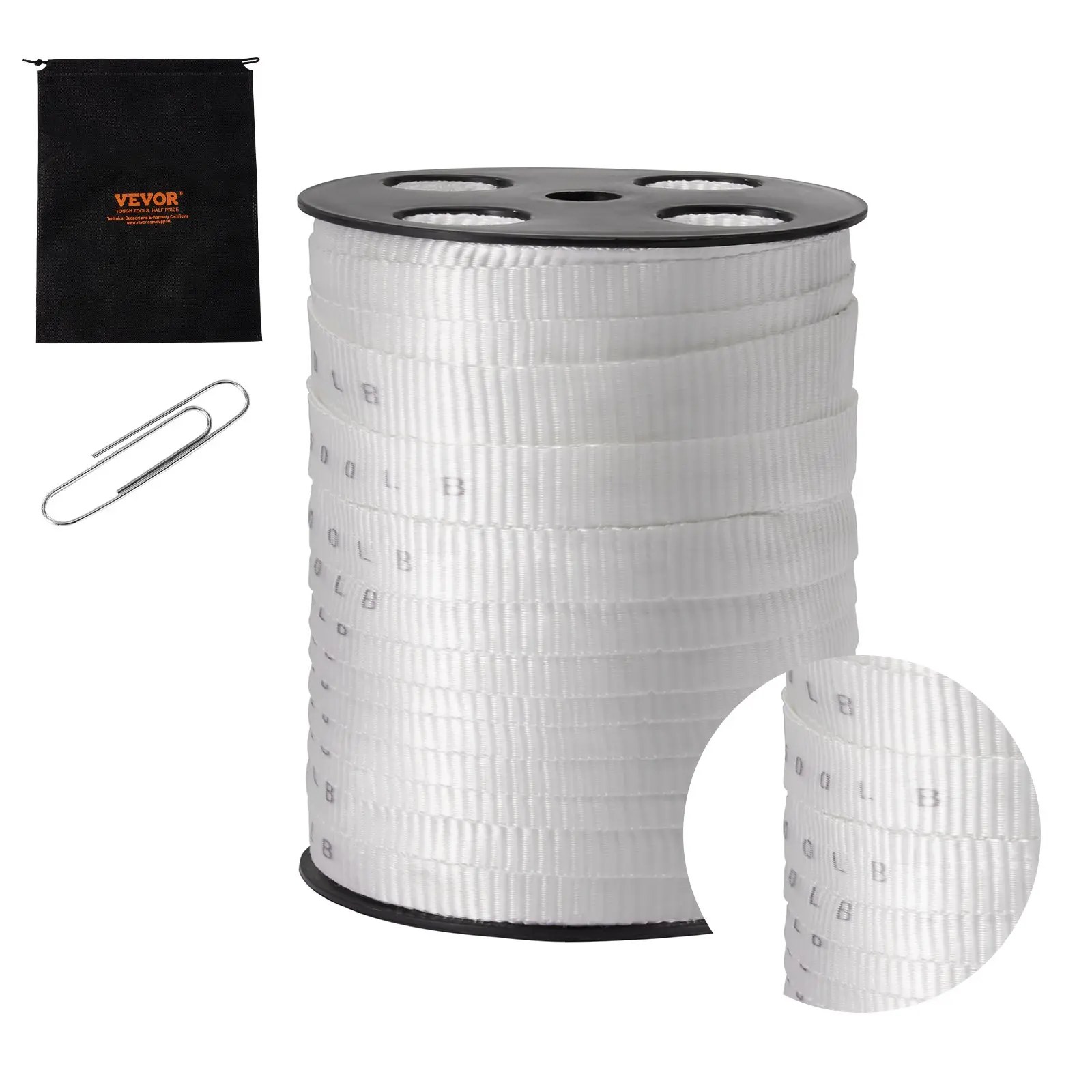 【toolupgrade】VEVOR Polyester Pull Tape, 3/4"x 265' Mule Tape Flat Rope, 2500 lbf Tensile Capacity, Printed Webbing Cable Pulling Tape for Packaging, Gardening, Commercial Electrical, Conduit Work, White