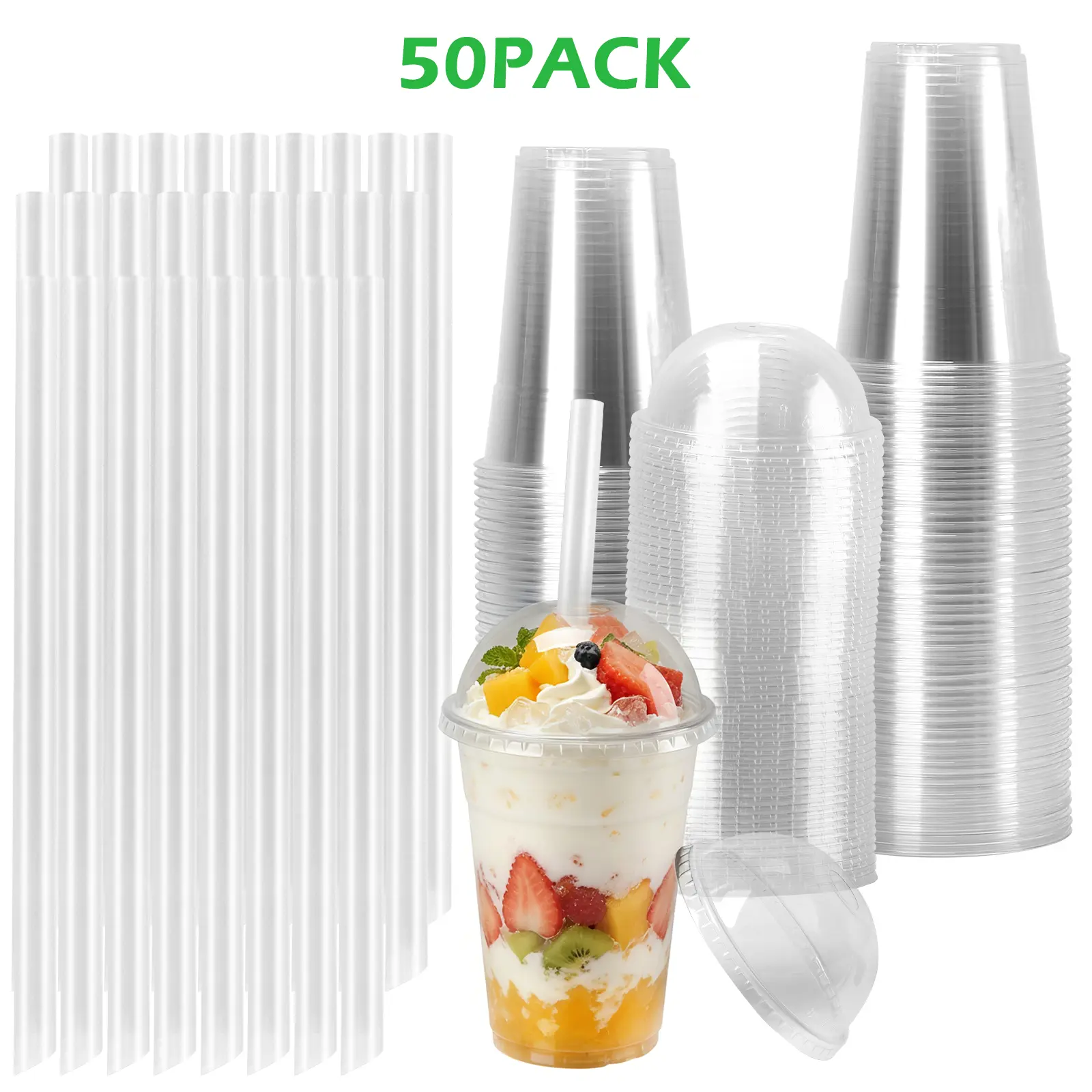 Summerwins Bulk Pack 50 Multi-Size 16/20/24oz Disposable Iced Coffee Cups, BPA-Free Plastic, Extra Tall Lids, Straws, Leak-Resistant, Perfect for Holiday Party & Outdoor Picnic, Home & Party Supplies