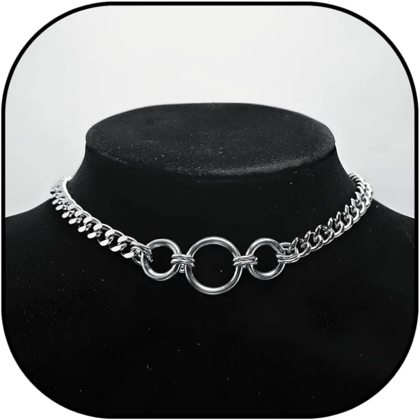Stainless Steel O-Ring  Choker Adjustable Cuban Necklace   for Women
