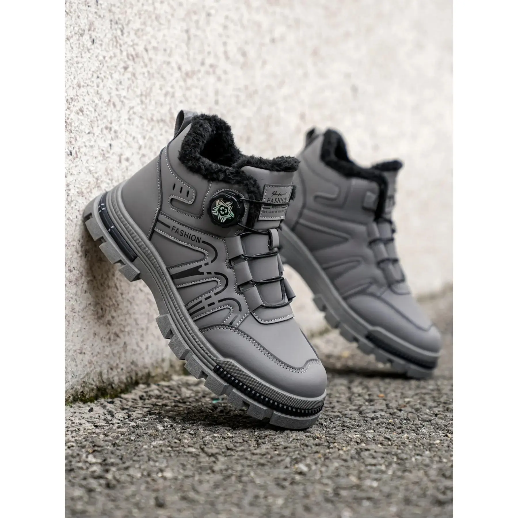 YYT1 Men's Winter Snow Boots, Mid-Calf PU Leather, Adjustable Metal, Anti-Thick Sole, Casual Outdoor Shoes, Fall & Winter