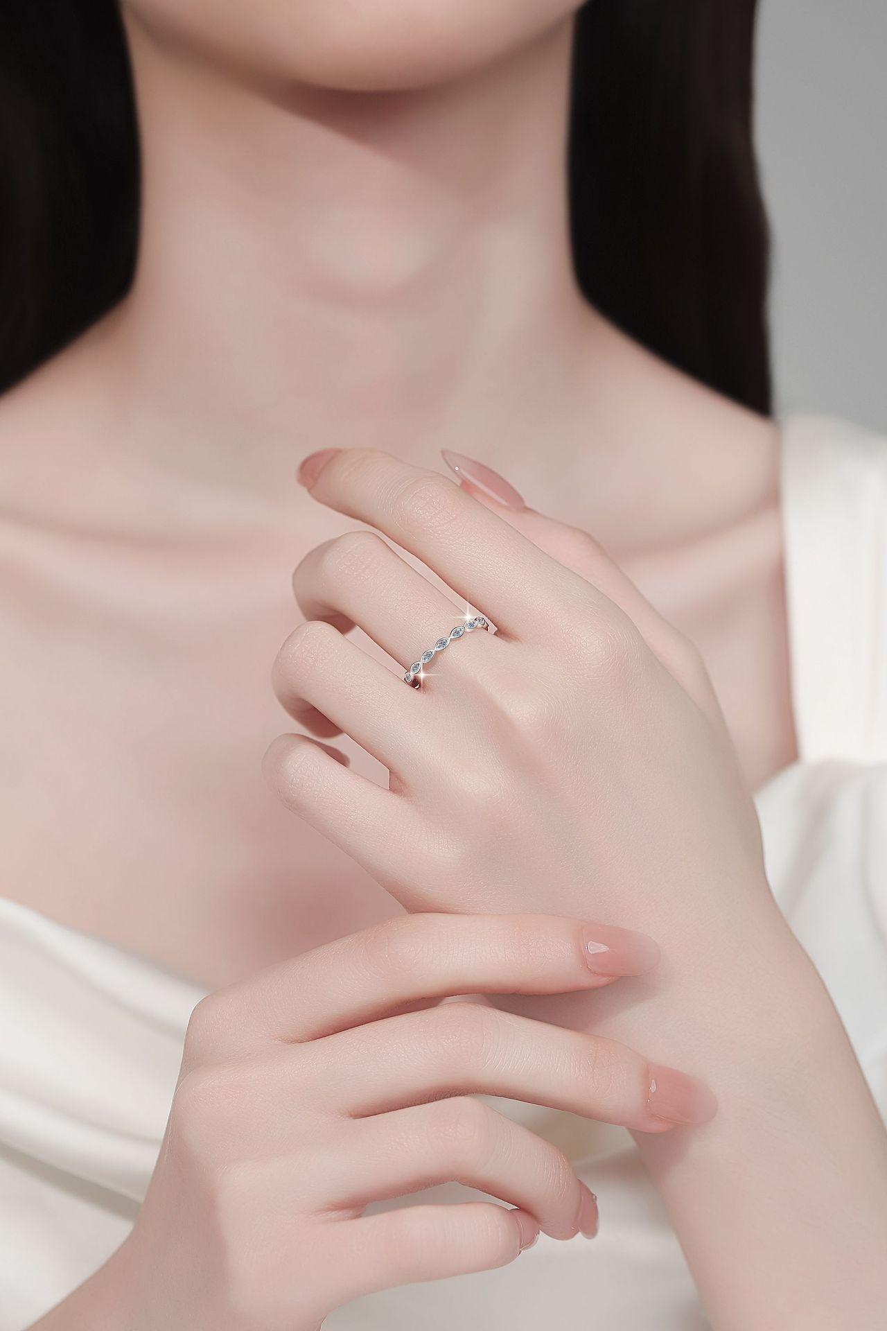 S925 Sterling Silver Stackable Band Ring Synthetic Moissanite Ring-569(50%)