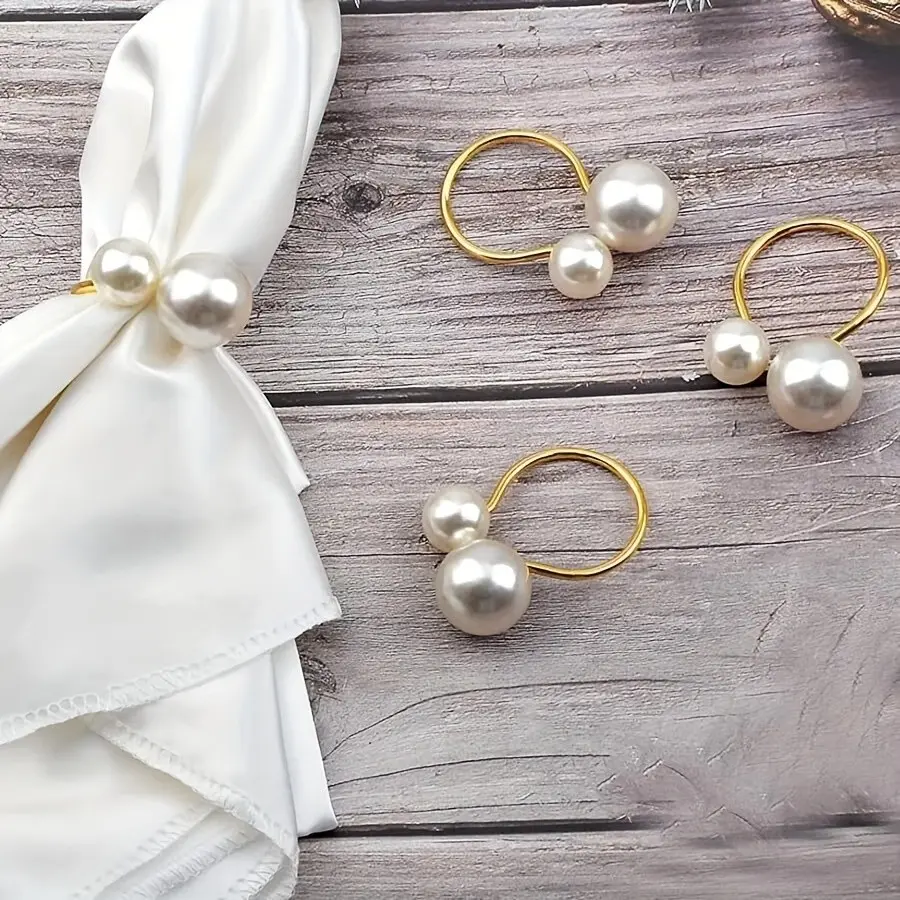 Elegant Pearl Circular Napkin Rings, 15/30/50 Pcs, Plastic Napkin Clips, Formal & Casual Table Decor, Wedding, Party, Event Napkin Holders
