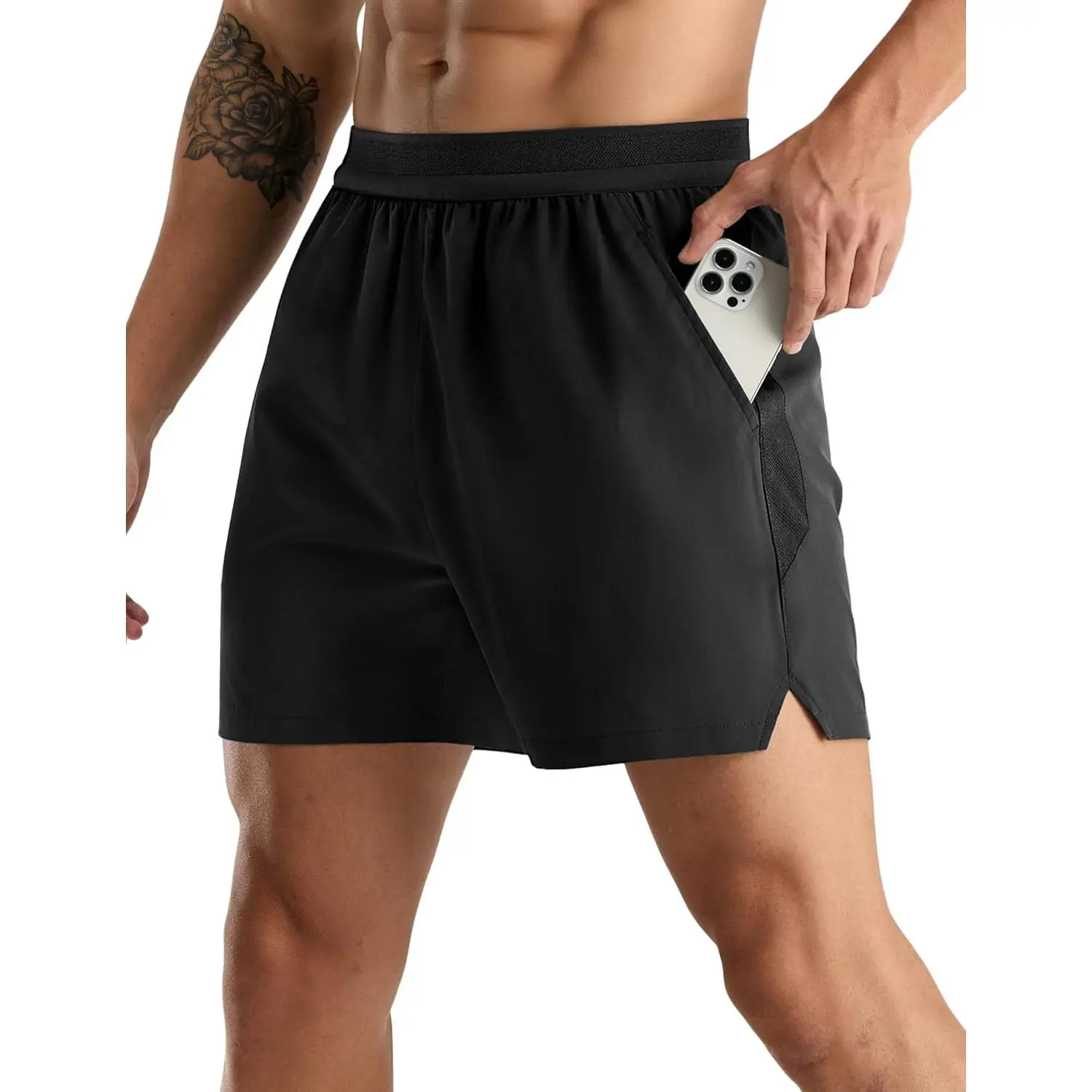 Men's 5 Inch Split Running Shorts with Mesh Panels and Drawstring, Quick Dry Active Wear with Pockets for Male Tennis & Gym, Casual Athletic Shorts, Elastic Sporty Shorts