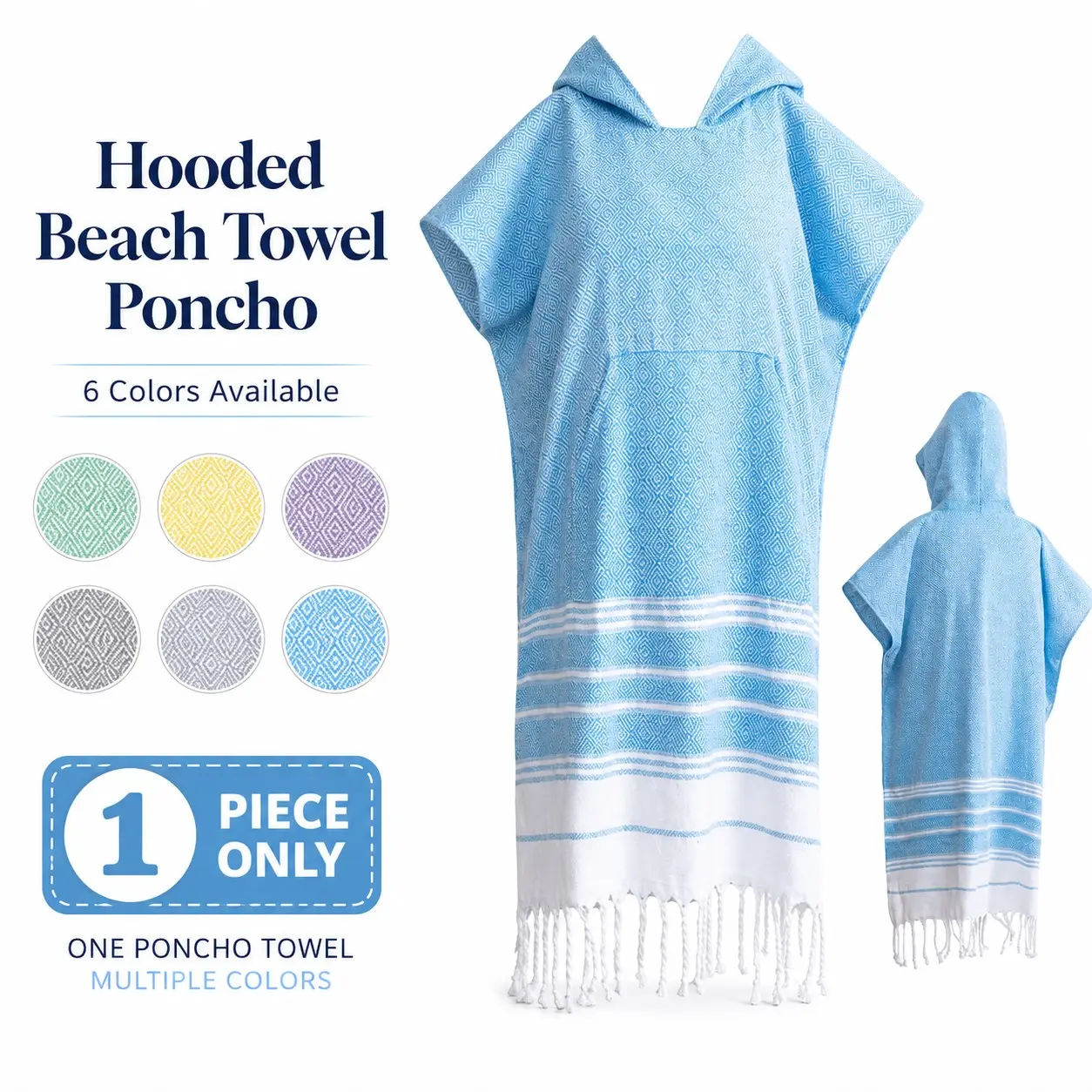 Wearable Beach Towel with Hood, Soft Absorbent Quick-Dry Towel, Pocket Fringe Design, Ideal for Beach, Pool, Surfing, Travel
