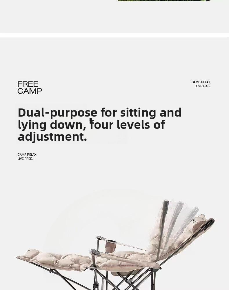 Foldable 4-Position Adjustable Lounge Chair with Armrests Thickened for Outdoor Indoor Use Portable Recliner for Camping Office Resting