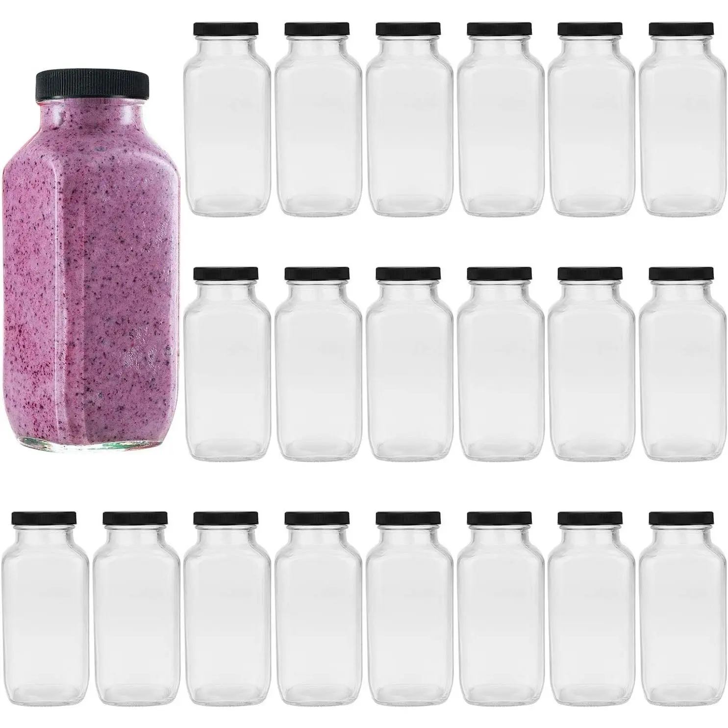Beverages Drinking Bottles 12oz,Glass Water Botttle with ,Octagonal  350ml,Juice Bottles for Storage ,Kombucha,Milk Smoothies Jars 20Pack