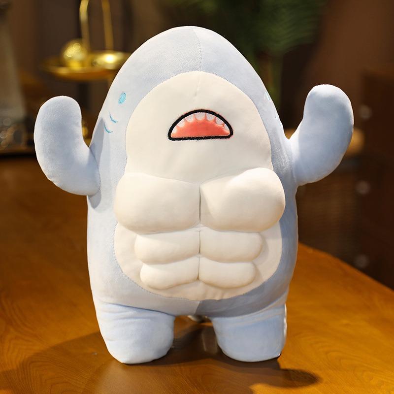 2026 New Muscle Shark Plush Toy |     Unique and trendy decorative style |     Soft plush material (durable texture) sleeping companion doll + desktop decoration + fitness-themed gift weighted rare stuffed animals Cartoon Gorilla Backpack Whale Kawaii