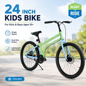 24 Inch Kids Bike for Girls and Boys Ages 10 Plus Single Speed Teen Bike with Dual Disc Brakes Lightweight Steel Frame Multiple Colors Youth Bicycle for School Rides Neighborhood Outdoor Cycling and Beginner Riders