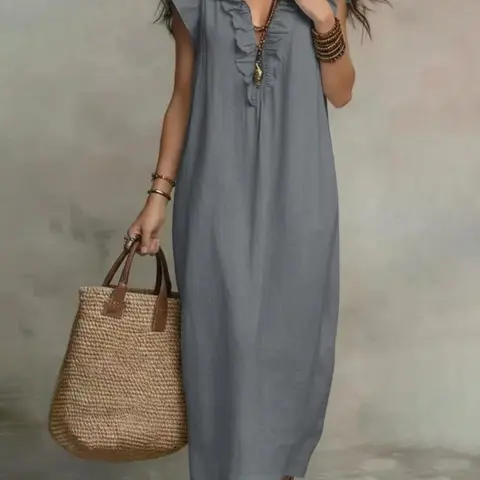 Women's Casual Loose Pure Color V-Neck Fashion Sleeveless Linen Dress, Perfect for Daily Wear, Comfortable and Stylish Ladies' Dress, Sleeveless Casual Sundress
